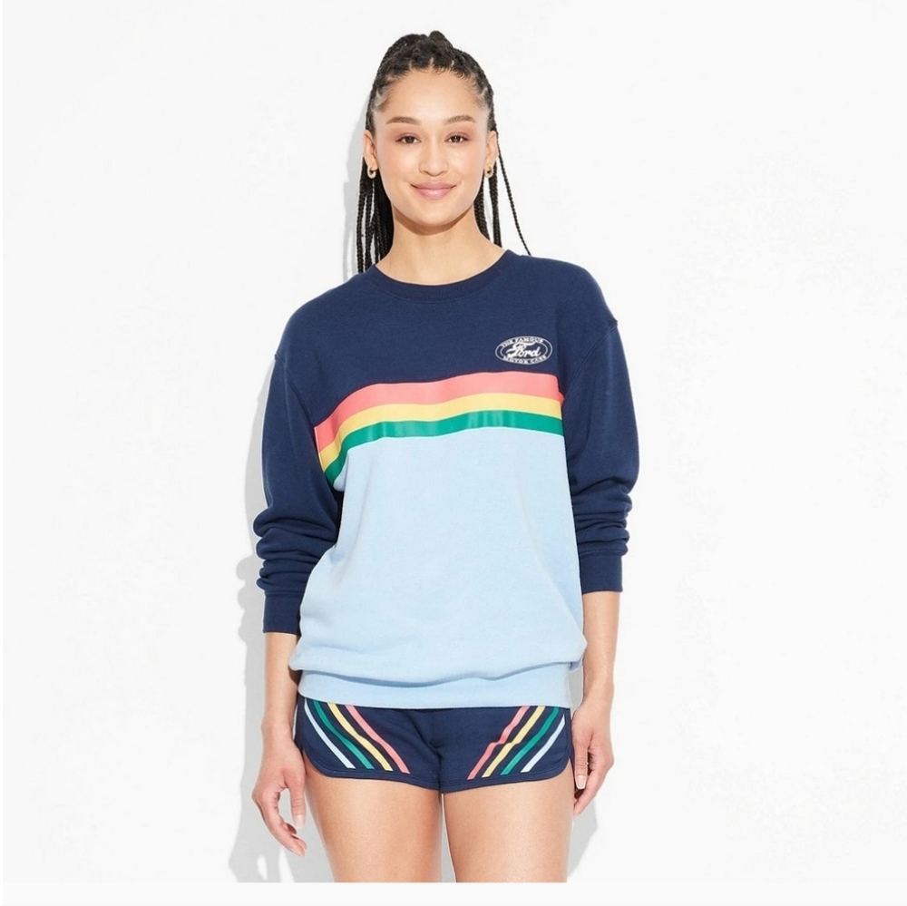 FORD Women's Long Sleeve Ford Striped Graphic Sweatshirt ~ Blue Official License